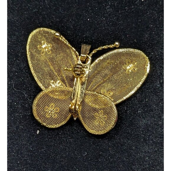 Vintage Fairycore Glam Mesh Butterfly Brooch/Pendant Gold Tone With Floral Accen - Picture 4 of 4